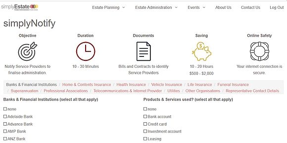 20191204_simplyNotify v1.1 a picture of the simplyNotify screen showing the objectives duration documents and savings