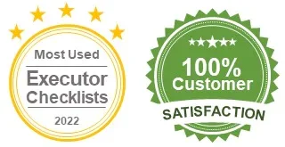 Combined Awards and Executor Checklists two round icons showing award of most used executor checklists and customer satisfaction guarantee