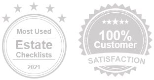 two round banners stating most used executor checklists in 2021 and customer satisfaction