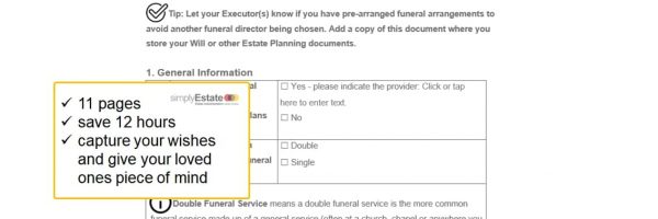 a picture of an estate planning checklists to capture funeral wishes of a testator