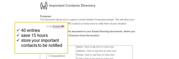 a picture of an estate planning checklists to capture important contacts of a testator