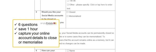 a picture of an estate planning checklists to capture online accounts of a testator