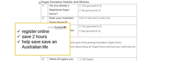 a picture of an estate planning checklists to capture organ donation wishes of a testator