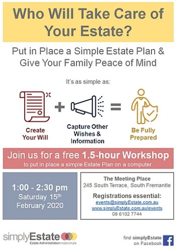 Fremantle_Flyer-Workshop_350x485 a flyer of simplyEstate's free estate planning workshop in Fremantle providing details about the topic date location