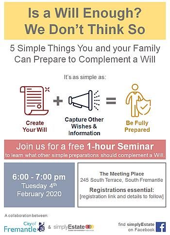 Fremantle_Flyer_350x485_80 a flyer of simplyEstate's free estate planning seminar in Fremantle providing details about the topic date location