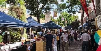 Kalamunda_350x180_40 view of the Kalamunda Markets in the City of Kalamunda in Western Australia showing people walking between market stalls