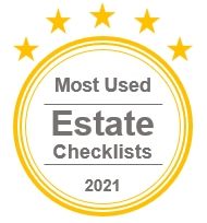 a round banner stating most used estate checklists in 2021