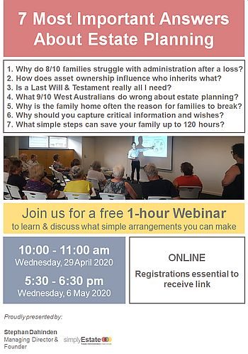 Online_Flyer-Webinar_350x498_80 a flyer of simplyEstate's free estate planning webinar online providing details about the topic date location