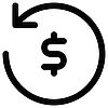a reverse arrow around a dollar sign symbolising the refunds received when notifying about a death